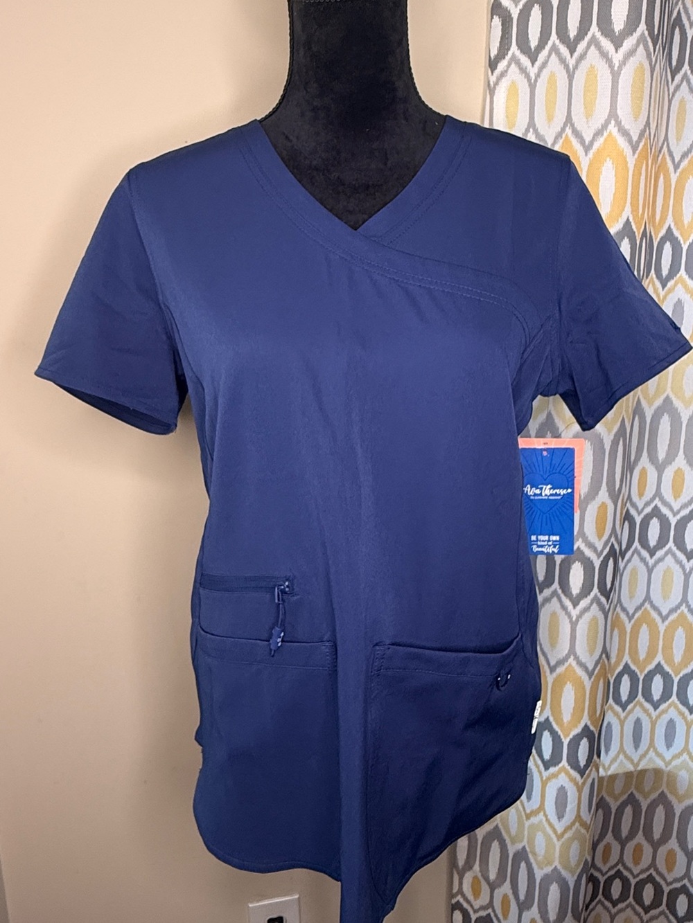 Therese "Madi" Side Rib-Knit Mock Wrap Scrub Top (Style 1057) Size Small New
